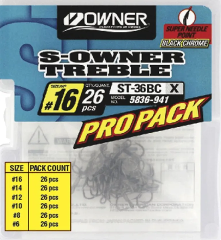 OWNER ST36BC TREBLE HOOKS PRO PACK - 16 - 26pcs