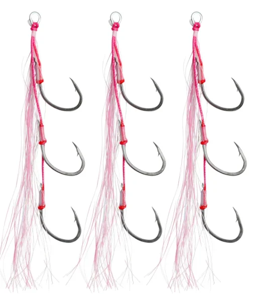 VEXED FLASHY TRIPLE BAIT ASSIST HOOKS 4/0 - Pink Glow