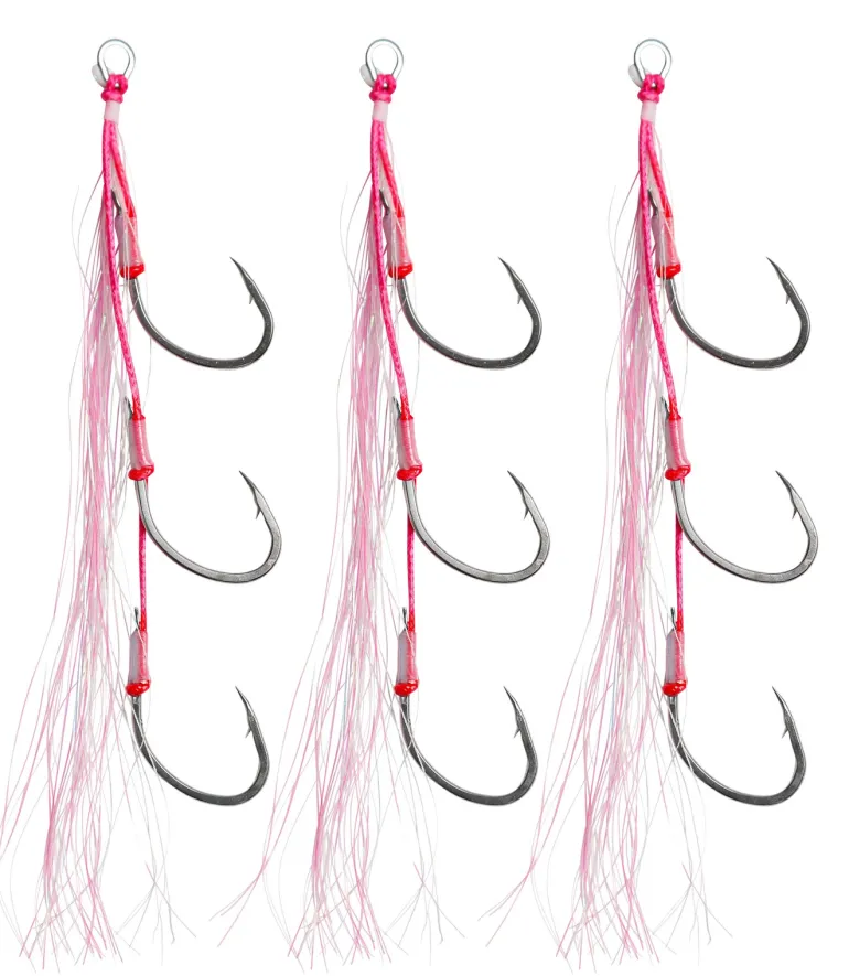 VEXED FLASHY TRIPLE BAIT ASSIST HOOKS 4/0 - Pink Glow